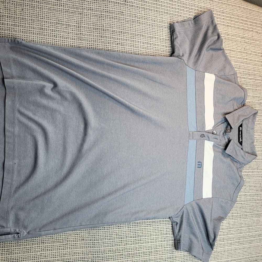 Travis Mathew Polo Shirt Mens Medium Gray Colorblock Golf Short‎ Sleeve